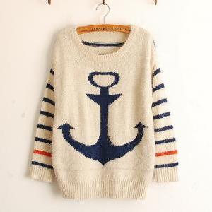 Blue Pullover Navy Anchor Striped Mohair Sweater