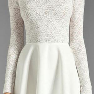 White Lace Slim Halter Long Sleeved Dress