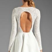 White Long Sleeved Lace Slim Halter Dress 