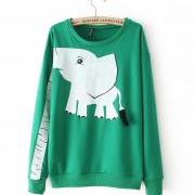 Green Proboscis Elephant Print Round Neck Sweater