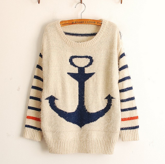 Blue Pullover Navy Anchor Striped Mohair Sweater
