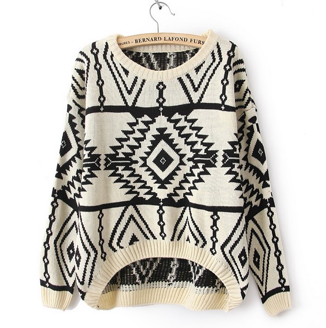 White Long And Short In Front Geometry Long Sleeve Sweater