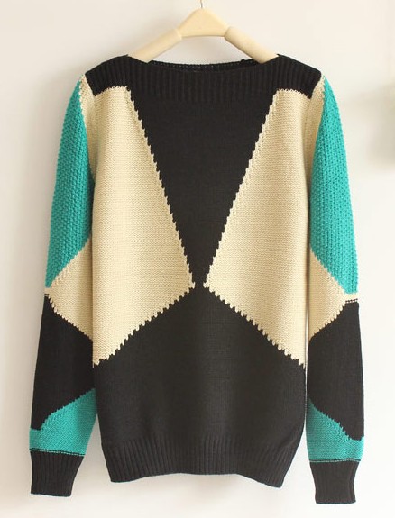Pop Art Retro Geometric Pattern Collar Loose Sweater