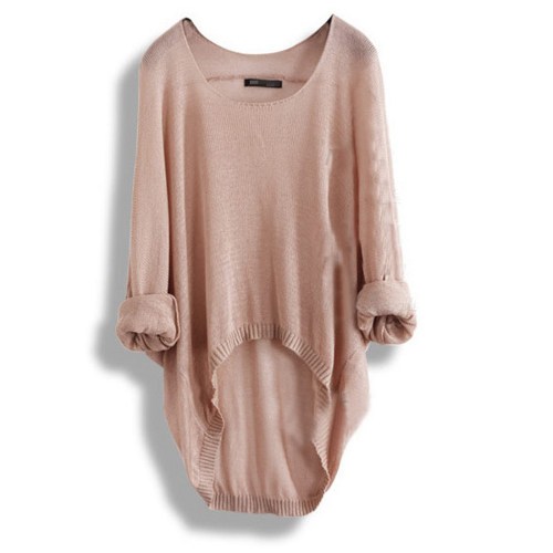 Apricot Batwing Casual Loose Asymmetric Sweater on Luulla